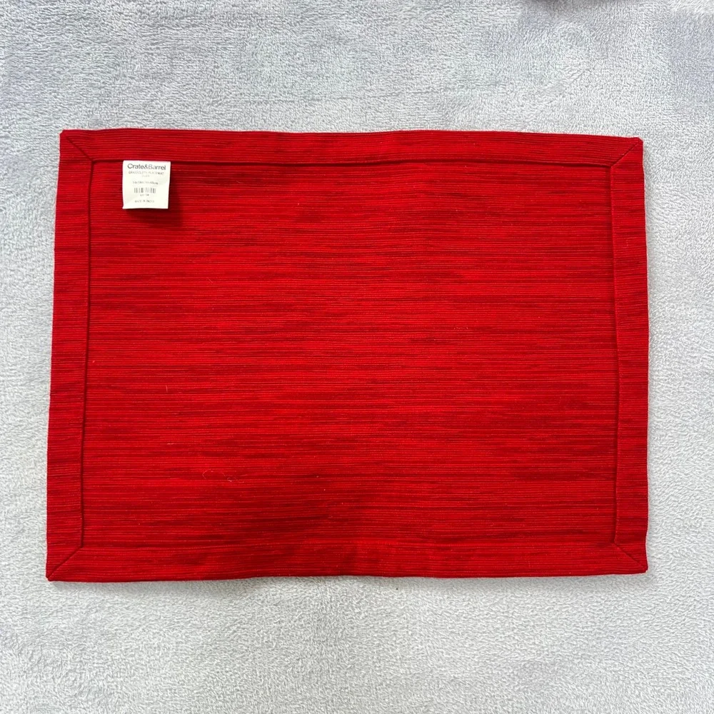 Set of 4 Crate & Barrel Grasscloth Placemats Ruby Red Handwoven Cotton 14x19
